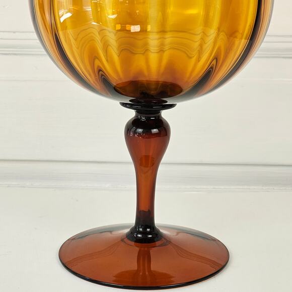 Vintage 1960s MCM Mid century amber brown glass pedestal bowl vase 5 x 12 - Picture 10 of 16